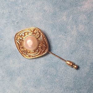 Chanel Gold Diamond Faux Pearl Long Brooch Pin